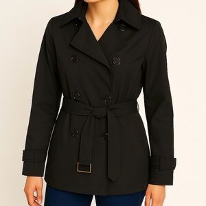 CALVIN KLEIN Short Trench Coat 3/4 Rain Jacket Transitional Season Black 6